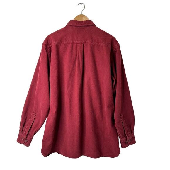 LL Bean Chamois Shirt Jacket Men's L Burgundy Long Sleeve Shacket Button up - Picture 2 of 11